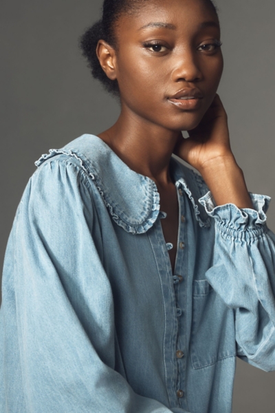 The Keira Denim Long-Sleeve Blouse | Nuuly