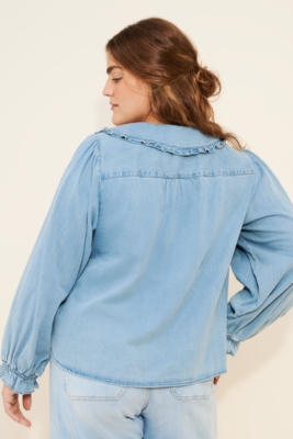 The Keira Light-Denim Long-Sleeve Blouse | Nuuly