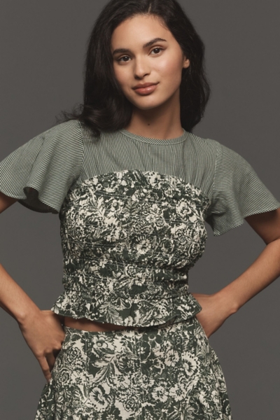 Short-Sleeve Smocked Linen Twofer Top | Nuuly