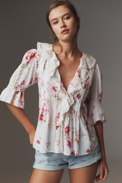 l'or ロル Pin tuck Blouse Ruffled Pin-Tuck Button-Front Blouse | Nuuly