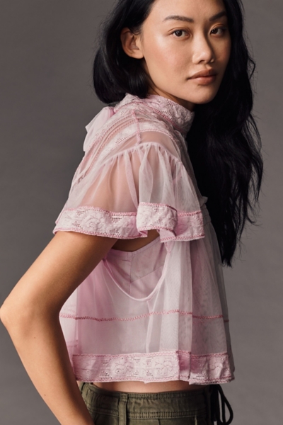 Short-Sleeve Mesh Lace Swing Blouse | Nuuly