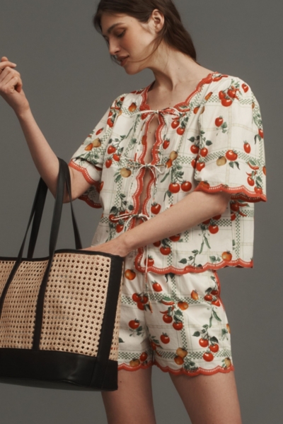 Veggie Bloom Short-Sleeve Tie-Front Blouse | Nuuly