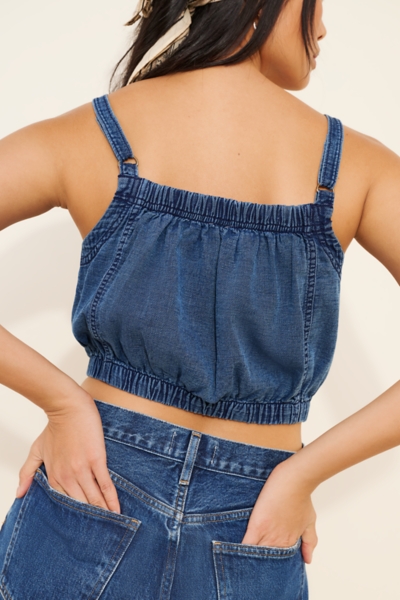 Chambray Button-Front Bubble-Hem Top | Nuuly
