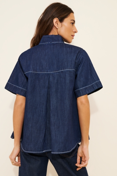 the jeannie short-sleeve denim a-line mini dress by maeve The Jeannie Short-Sleeve A-Line Mini Dress by Maeve