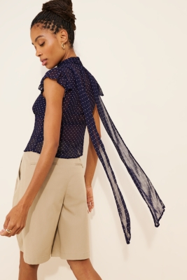 トップス L'AppartementNo CollarVolumeSleeveBlouse ZXZY Short Sleeve Cardigan Peplum Blouse V-Neck Relaxed Fit