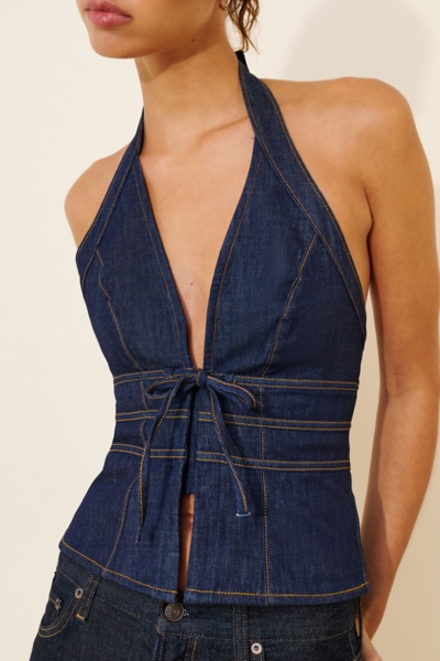 Denim Tie Halter Top | Nuuly