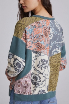 Patchwork Split-Neck Sweatshirt