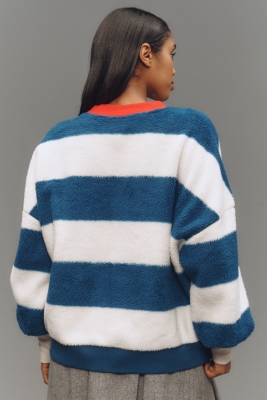 Cotton Sherpa Fleece Stripe Sweater