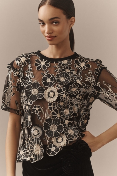 Flower Appliqué Sheer Tee | Nuuly