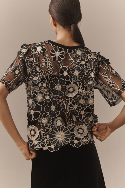 Flower Appliqué Sheer Tee | Nuuly