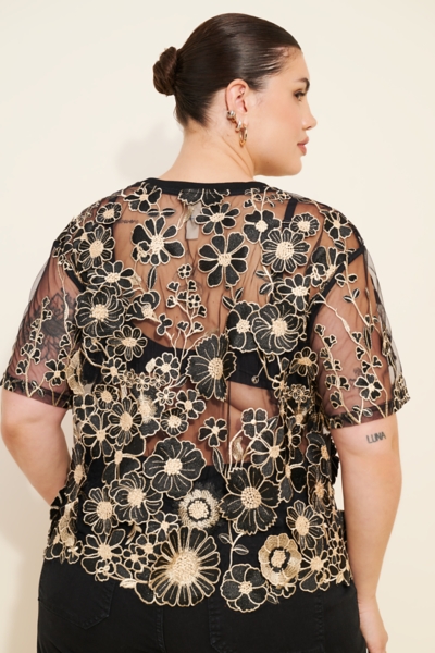 Flower Appliqué Sheer Tee | Nuuly