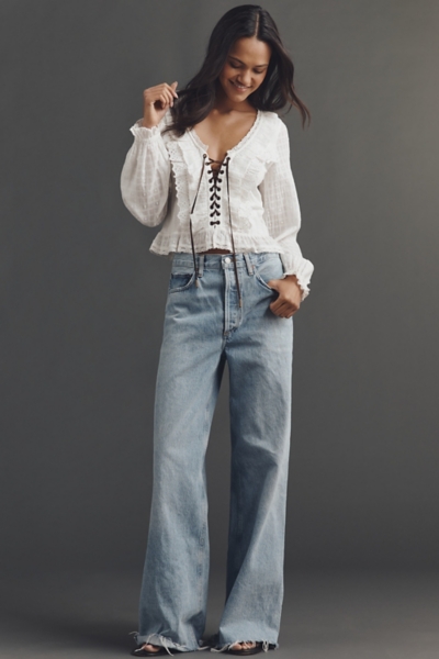 Eyelet Ruffle Long-Sleeve Blouse | Nuuly