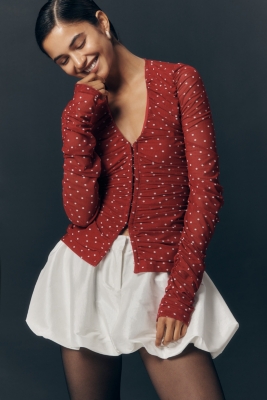 Ruched Long-Sleeve V-Neck Top