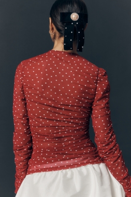 Ruched Long-Sleeve V-Neck Top