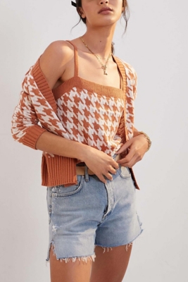 Lumignon Houndstooth fur knit top ベージュ 06005-