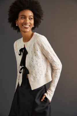 Bow Tie Pointelle Cashmere Cardigan Nuuly