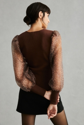 Animal Print Puff Sleeve Sweater | Nuuly