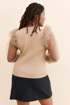 Sheer Sleeve Sweater Top