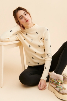 Embroidered Mock-Neck Sweater