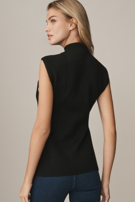 Mock-Neck Sleeveless Cardigan Sweater
