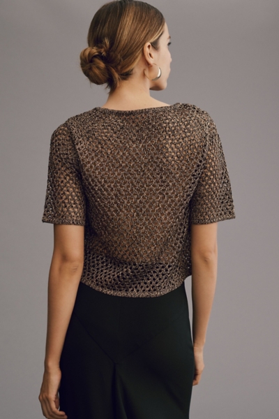 Metallic Open-Stitch Short-Sleeve Sweater | Nuuly