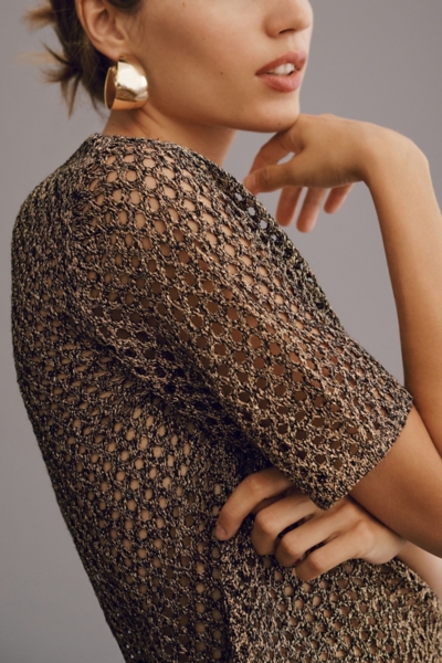Metallic Open-Stitch Short-Sleeve Sweater | Nuuly