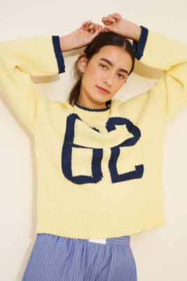 Wide-Sleeve Graphic Numbers Sweater