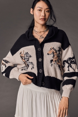 Horse Graphic Cardigan Sweater
