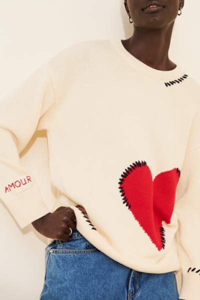 Crew-Neck Whipstitch Heart Icon Sweater | Nuuly