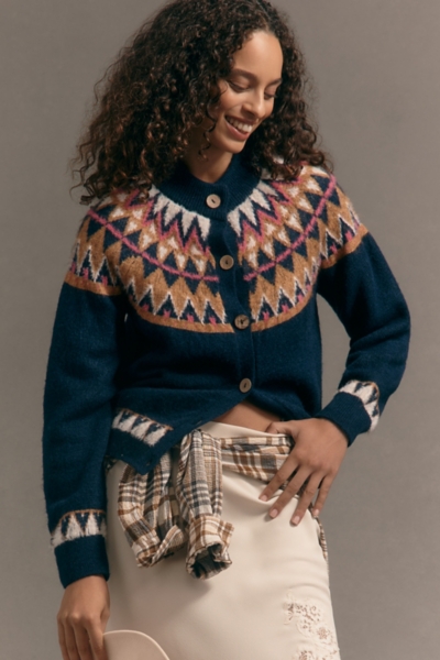 Crew-Neck Cozy Fairisle Cardigan Sweater | Nuuly