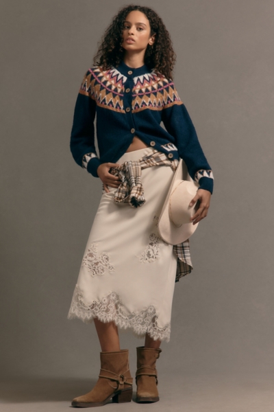 Crew-Neck Cozy Fairisle Cardigan Sweater | Nuuly