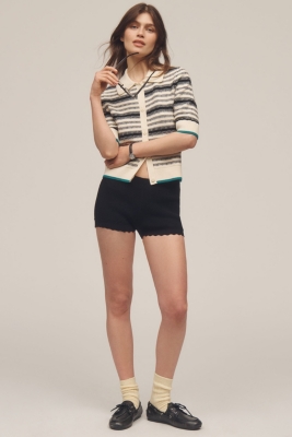 Collared Cropped Cardigan Sweater