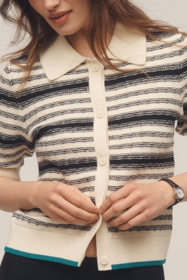 Collared Cropped Cardigan Sweater