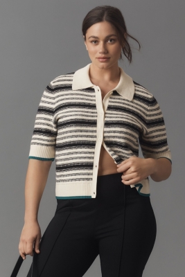 Collared Cropped Cardigan Sweater