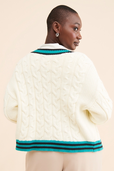 Varsity Cable-Knit Cardigan Sweater | Nuuly
