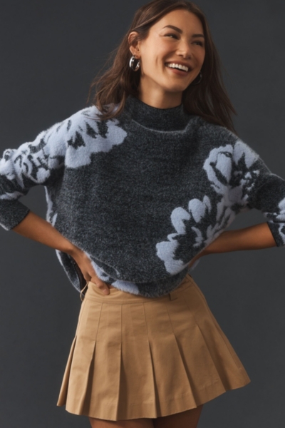 Mock-Neck Fuzzy Floral Sweater | Nuuly