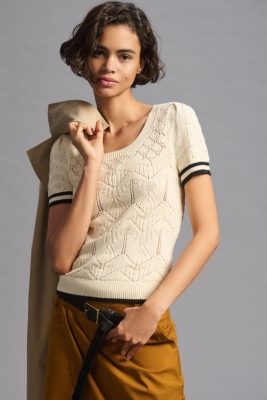 Short-Sleeve Pointelle Sweater