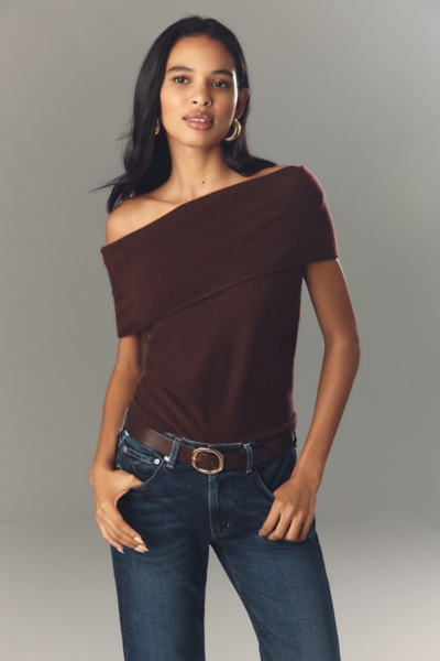 【unsually】Check Off-shoulder/ brown Cashmere Off-The-Shoulder Sweater Top | Nuuly