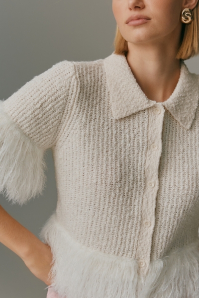 カーディガン the virgins feather cuff short cardigan Cinq à Sept Briana Feather Trim Cardigan | Nordstrom