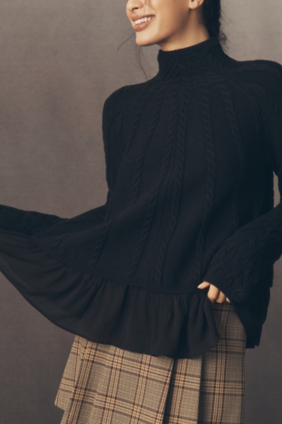 Mock-Neck Sheer Mixed Media Sweater | Nuuly