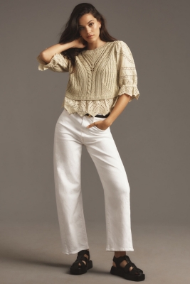 Short-Sleeve Lace Peplum Sweater