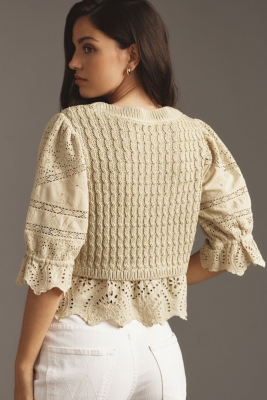 Short-Sleeve Lace Peplum Sweater