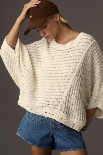 Distressed Asymmetrical Open-Stitch Sweater | Nuuly