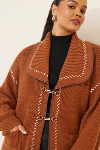 Collared Vegan Leather Trimmed Cardigan | Nuuly
