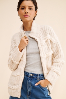 Collared Zip-Front Cardigan Sweater