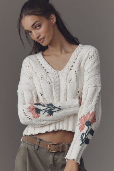 Oversized Embroidered Cable-Knit Sweater | Nuuly