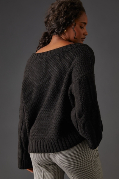 Wide Neck Oversized Cable Knit Sweater | Nuuly