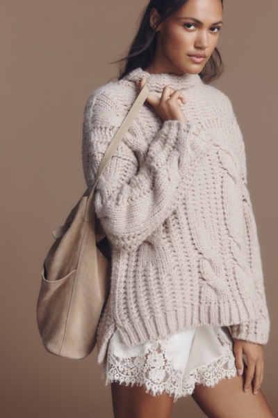 Mock-Neck Cable Wool Blend Sweater | Nuuly