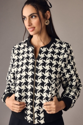 Houndstooth bomber jacket best sale