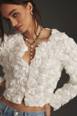 Floral Appliqué Cropped Jacket